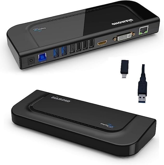 Diamond Multimedia Dual Video Output, USB 3.0/2.0 Universal Docking Station with Gigabit Ethernet, HDMI, DVI, Audio for Windows 11, MacOS and Android 5.0+. Display Link Certified DL-3900 Chip
