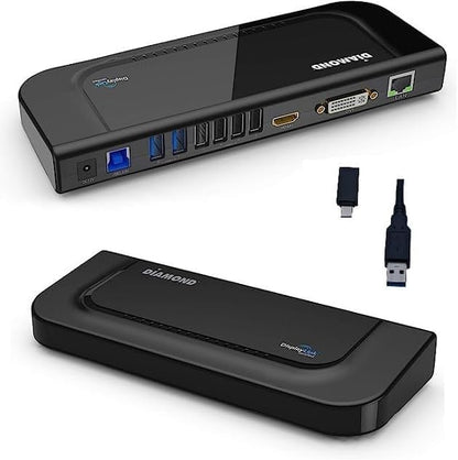 Diamond Multimedia Dual Video Output, USB 3.0/2.0 Universal Docking Station with Gigabit Ethernet, HDMI, DVI, Audio for Windows 11, MacOS and Android 5.0+. Display Link Certified DL-3900 Chip