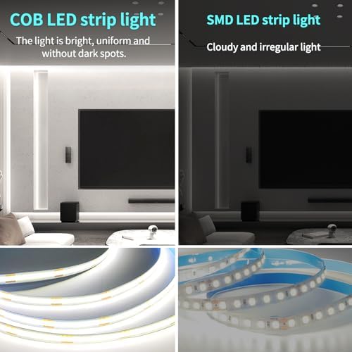 50FT COB LED Strip Lights White Dimmable DC 24V 6000K