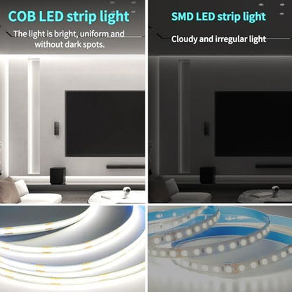 50FT COB LED Strip Lights White Dimmable DC 24V 6000K