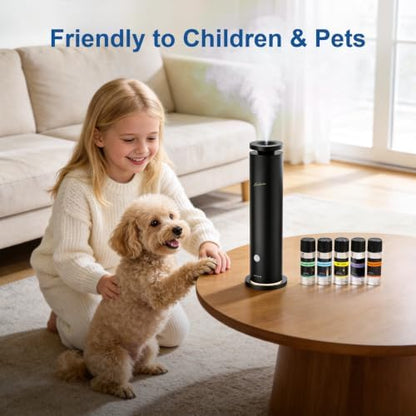 Waterless Diffuser Pro with 5 Scent Oils, Luxury Hotel-Class Essential Oil Diffuser Aromatherapy Machine with 1500 Sq Ft Cover, 6 Mist, 4.06Oz Diffusers for Home Large Room Hotel SPA - Black