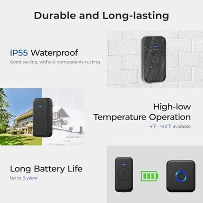 Wireless Doorbell 1000ft Range, Loud Waterproof Door Bell with 60 Melodies