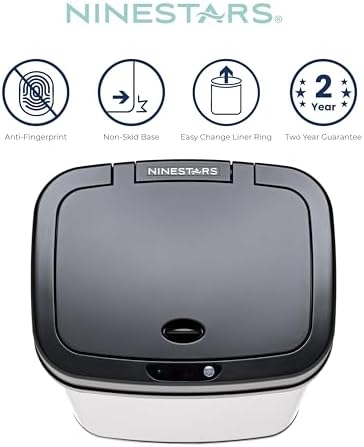 Ninestars 3 Gallon Automatic Trash Can, 12L Touchless Motion Sensor Bathroom or Bedroom Garbage Can with Odor-Sealing Lid, Rectangular Stainless Steel Base, Black Lid