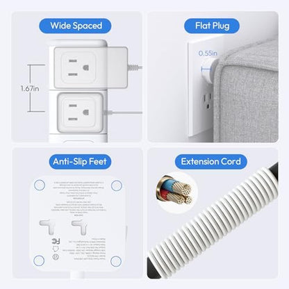 NTONPOWER Power Strip Tower with USB C Ports, 1080 Joules Surge Protector Tower, 1625W / 13A Overload Protection, 15 ft Extension Cord with Multiple Outlets, Power Outlet Tower for Home Office Dorm