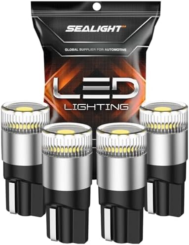 SEALIGHT 194 LED Bulbs 6000K White, License Plate Light 1000% Brightness W5W 168 2825 Car Interior Light Bulb Replacement for Dome Light, Map Light, T10 Courtesy Light, Pack of 4