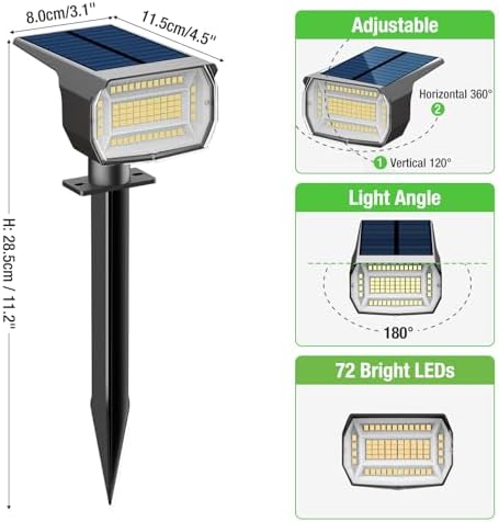 nipify Solar Spot Lights Outdoor, Solar Powered Waterproof Spotlight