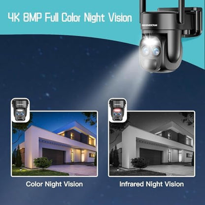 4K Dual Lens Security Camera Wireless Outdoor,360°PTZ Solar Security Camera