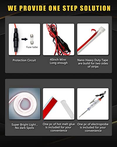 YM E-Bright LED Hood Light Strip, White Dynamic Scan DRL 12V 79inch 1 Set