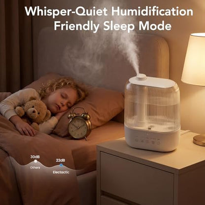 Electactic 3L Top Fill Humidifier, Essential Oil Diffuser & Cool Mist Humidifiers, Smart Humidity Control, Quiet Ultrasonic, 360° Nozzle, 7-Color Light for Bedroom, Home Office