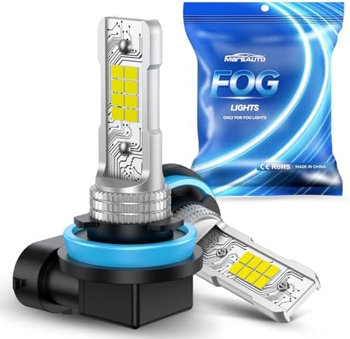 Marsauto H8/H11 LED Fog Light Bulb, 14,000LM 6500K Cool White 1:1 Size H16/H8 Fog Lights, 0.16" Ultra-Thin Focused Beam for Foggy/Rainy Days, Pluy&Play, Tail Light Covers