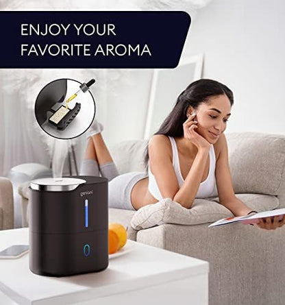 Top Fill Humidifier with Essential Oil Diffuser 2.5L for Home, Baby, Bedroom, Large Room & Indoor Plants, Small Cool Mist Air Humidifiers for Baby, Ultrasonic Quiet, Night Light (Black)