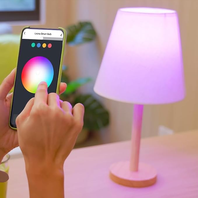 Leona Smart Bulb, RGB Color Changing +Tunable White, WiFi, E26 Base, 9W LED, 800 Lumens, App-Controlled, Voice Compatible, 2700K-6500K (4-Pack)