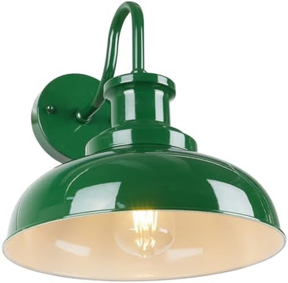 Outdoor Barn Light, Rustic Outdoor Wall Sconce, Farmhouse Exterior Wall Mount Light, Vintage Indoor Wall Lighting Fixture, Industrial Green Lantern Lamp for Porch, Garage, Patio, RZ007 GR+WH