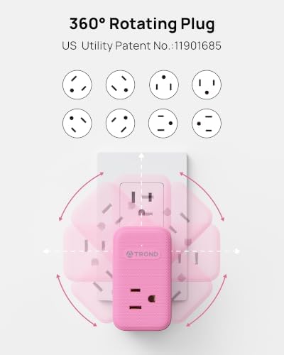 TROND Outlet Extender with USB C, 3 AC Outlet Splitter with 360 Rotation