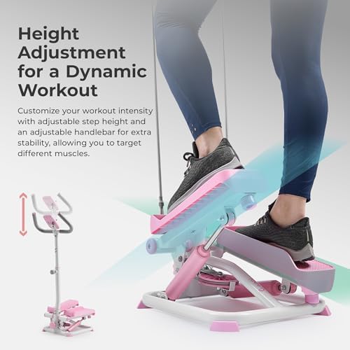 Sunny Health & Fitness Smart Stair Stepper w/Handlebar & Resistance Bands | 330 lb Capacity, Adjustable Handlebar & Step Height, Stair Climber, Device Holder, Hydraulic Resistance, SunnyFit App