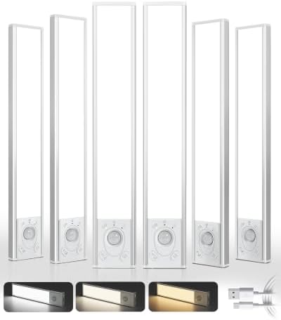 EZVALO Under Cabinet Lighting Wireless, 6Pack 12'' Rechargeable Closet Lights, LED Motion Sensor Indoor, Dimmable & 3 Color Temps Battery Operated with Power Display, for Kitchen, Stairs, Bookshelf