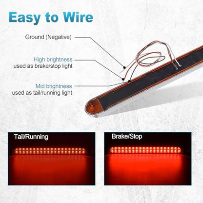 Partsam Waterproof 17" Inch High Power 40 LED Red Utility Trailer Truck RV Stop Tail Turn 3rd Brake Marker Identification Light Bar w/Chrome Bezel DOT Compliant (Pack of 2)
