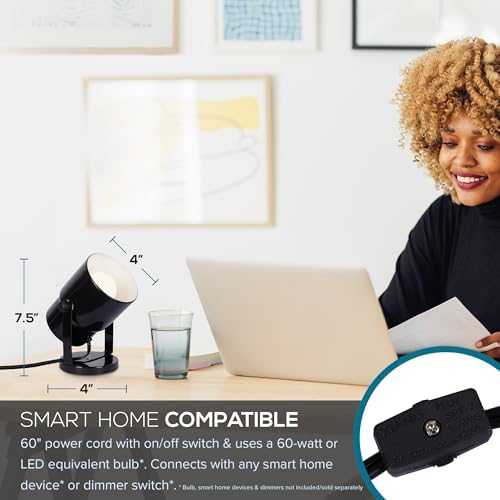 Catalina Lighting 24291-000 Multipurpose Spotlight Accent Lamp, Desk or Wall Mount Lamp for Office, Living Room, Dorm or Bedroom, Smart Home Compatible, Bulb Not Included, 7.5", Metallic Black