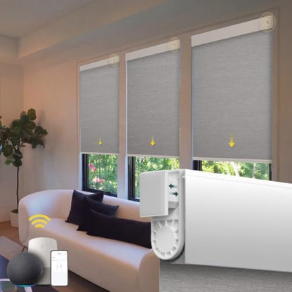 Motorized Automatic Cordless Roller Shades - Electric Blinds with Remote Control, Smart Blinds (Grey, 24 x 72)