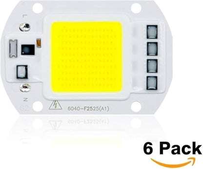 Pack of 6, LED COB Chip AC110V 50W/30W/20W Smart IC Driver DIY LED Floodlight Spotlight Household Bulbs(Warm White 110V,20w)