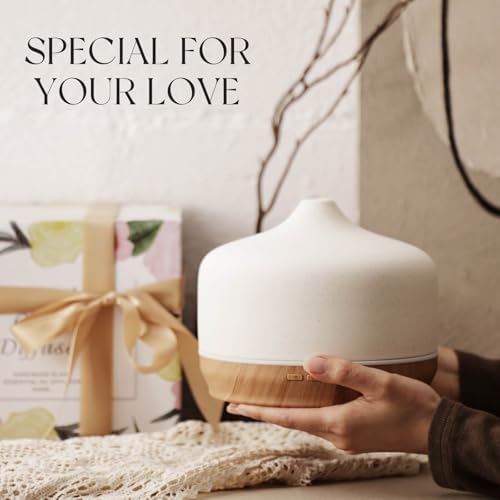 Porseme 500ml Essential Oil Diffuser Aromatherapy Ultrasonic Cool Mist Humidifier 15-21 Running Hours Waterless Auto-Off Air Diffusers for Sleeping Yoga Working Spa(White Ceramic)