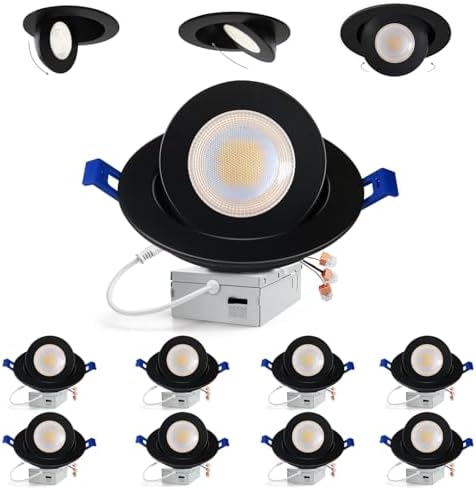 Adetu 6 inch Black Gimbal LED Recessed Light, 5CCT, 15W, 1700LM, 8 Pack