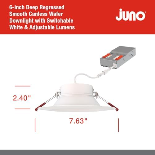 Juno 6" Canless Wafer LED Light, 5-in-1 CCT, Deep Regressed Smooth Trim 6Pk