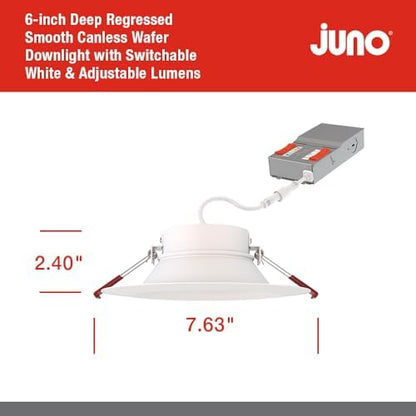 Juno 6" Canless Wafer LED Light, 5-in-1 CCT, Deep Regressed Smooth Trim 6Pk