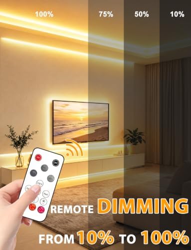 COB LED Strip Lights 65.6ft, 2Roll Warm White Dimmable with Remote