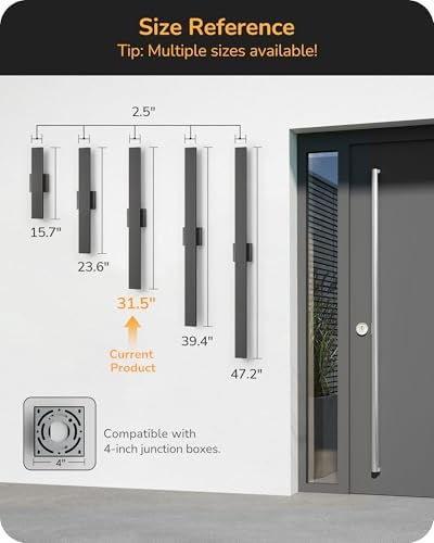 EDISHINE 31.5" LED Outdoor Wall Lights, Modern Exterior Light Fixtures