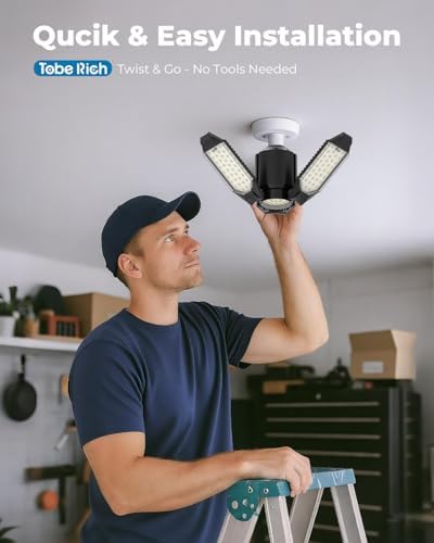 toberich LED Garage Lights 6 Pack, 8000LM Shop Lights 6500K