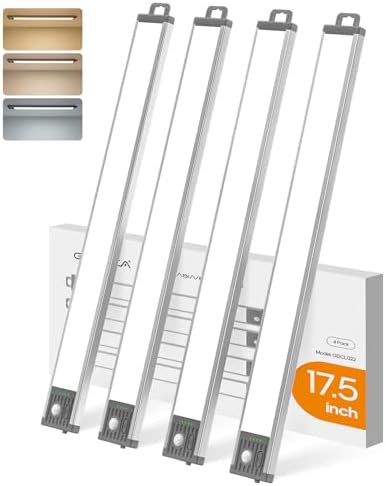 17.5inch Under Cabinet Lighting, 4500Mah Motion Sensor Light Indoor, 4 Pack