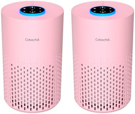 2 Pack Cobectal Air Purifiers for Home Bedroom with 3-in-1 Filter, Pink