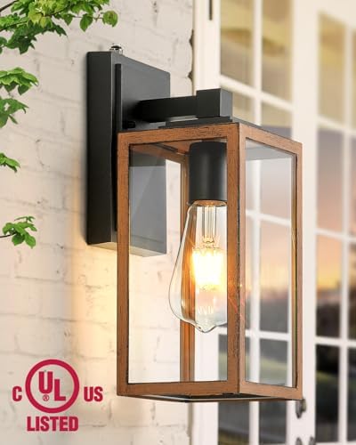 VIANIS Dusk to Dawn Outside Wall Lights Fixture for House, Wood Grain