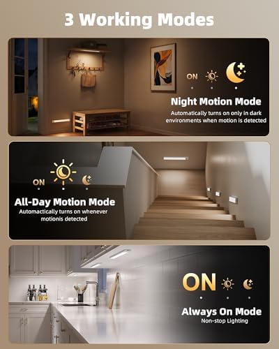 EZVALO Under Cabinet Lighting Wireless, 6Pack 17'' Rechargeable Closet Lights, LED Motion Sensor Indoor, Dimmable & 3 Color Temps Battery Operated with Power Display, for Kitchen, Stairs, Bookshelf