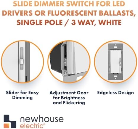 Newhouse Electric White 3-Way/Single Pole 0-10V Dimmer Switch for LED Drivers or Fluorescent Ballasts TDS-010V, Modern Wall Light Dimmer Switch for Contemporary Interior Design