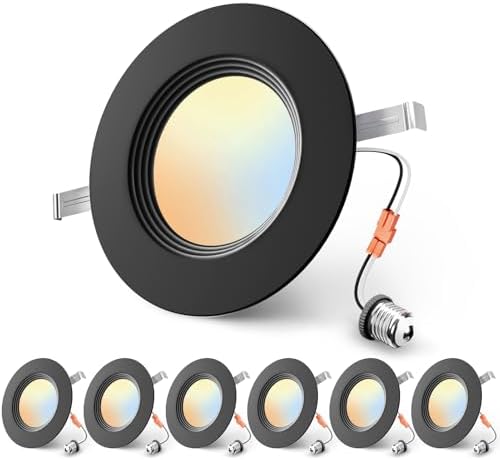 Ensenior 5/6 Inch Black LED Recessed Can Lights, 5CCT, 9W, 1000LM, 6 Pack