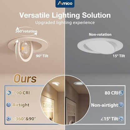 Amico 6 Pack 4 Inch 5CCT Gimbal LED Recessed Ceiling Light