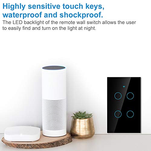 Smart Light Switch – Modern Day Light Switch, 4-Way LED Back-Lit Control Lighting from Anywhere - Easy in-Wall Installation - Compatible with , Home (US)(Black)