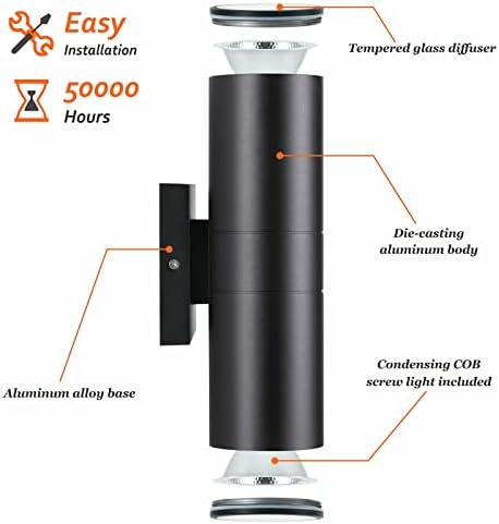 DAKAFUL Outdoor Wall Lights 8 Packs, Integrated LED Cylinder Up Down 12W 2700K Modern Aluminum Light, Waterproof Exterior Light for Porch Patio Door