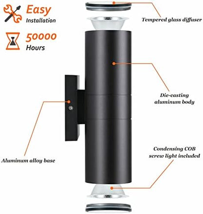 DAKAFUL Outdoor Wall Lights 12Packs, Integrated LED Cylinder Up Down Lights, 12W 2700K Aluminum Exterior Wall Light, Outdoor Light Fixture for Porch Patio Door