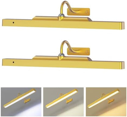 Picture Light Gold 2Pack, 5000mAh Battery Opertated Cordless Picture Lights for Wall, 16in CCT Dimmable with Touch Control for Wall Painting,Frame, Portrait, Dartboard