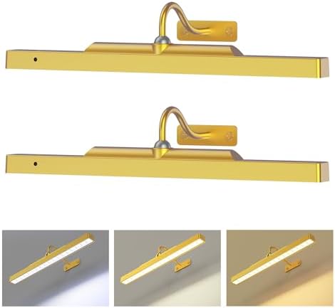 Picture Light Gold 2Pack, 5000mAh Battery Opertated Cordless Picture Lights for Wall, 16in CCT Dimmable with Touch Control for Wall Painting,Frame, Portrait, Dartboard