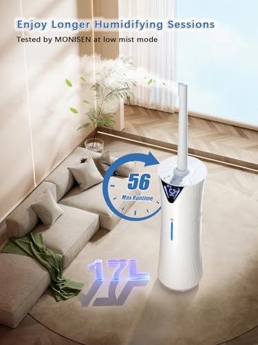 17L Humidifier for Large Room – 56H Runtime Humidifiers for Bedroom, Ultra Quiet (35dB), Smart App & Remote, Auto Humidistat, Aroma Diffuser, Auto Shut-Off, Top Fill Cool Mist Humidifier