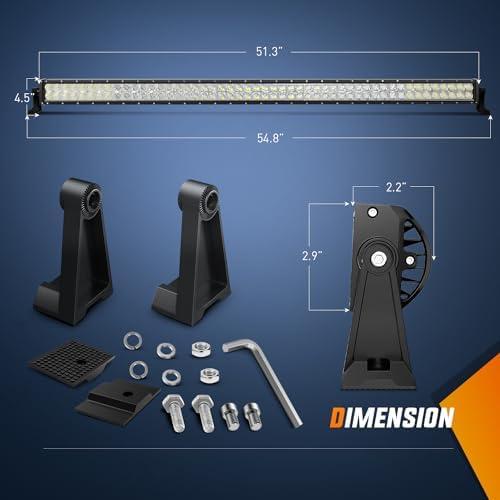 Nilight 52Inch 300W Spot Flood Combo Led Light Bar Off Road Driving Lights Boat Lights Fog Light 12V On/Off 5 Pin Rocker Switch Power 14AWG Wiring Harness Kit-1 Lead for Trucks,2 Years Warranty
