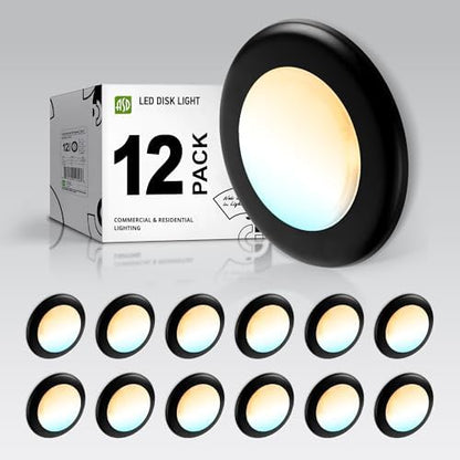 ASD 12 Pack Black LED Disk Lights 6 Inch, 5CCT Flush Mount Ceiling Light