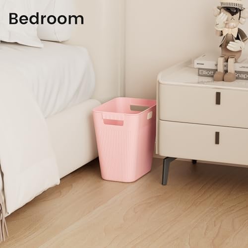JOYMOOP Slim Trash Can 3-Pack, 2.2 Gallon Plastic Wastebasket for Bathroom, Bedroom, Office, Kitchen with 4 Rolls Bags, Pink