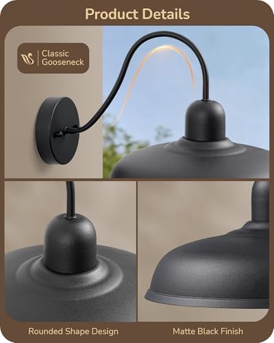 EDISHINE 2 Pack Outdoor Wall Light, 12" Farmhouse Gooseneck Barn Light