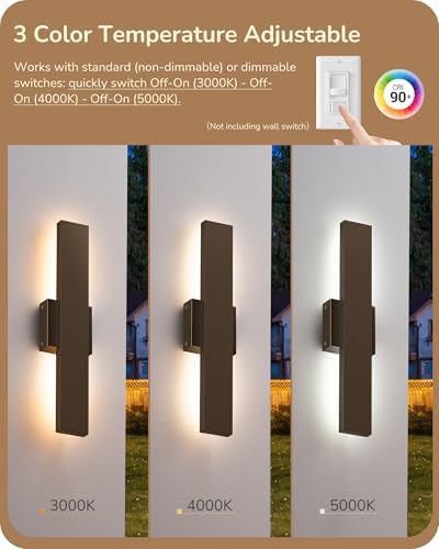 EDISHINE LED Outdoor Wall Lights, 15.7" Modern Outdoor Sconce, Oil Bronze