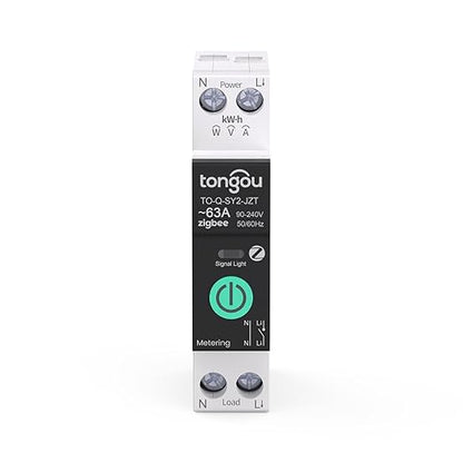 TONGOU Zigbee 3.0 Smart Switch| 1‑63A Adjustable DIN Rail 1P+N| Support Tuya/Smart Life Remote Control| Over-Current Protection| Smart Home Real-time Energy Monitoring| Voice Control| FCC Certified